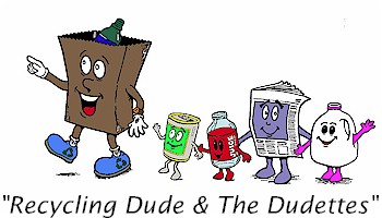The recycling mascot Recycling Dude with his fellow friends the Dudettes